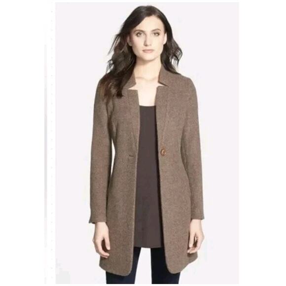 Eileen Fisher Fisher Project Notch Collar Alpaca Wool Tweed Jacket Brown M